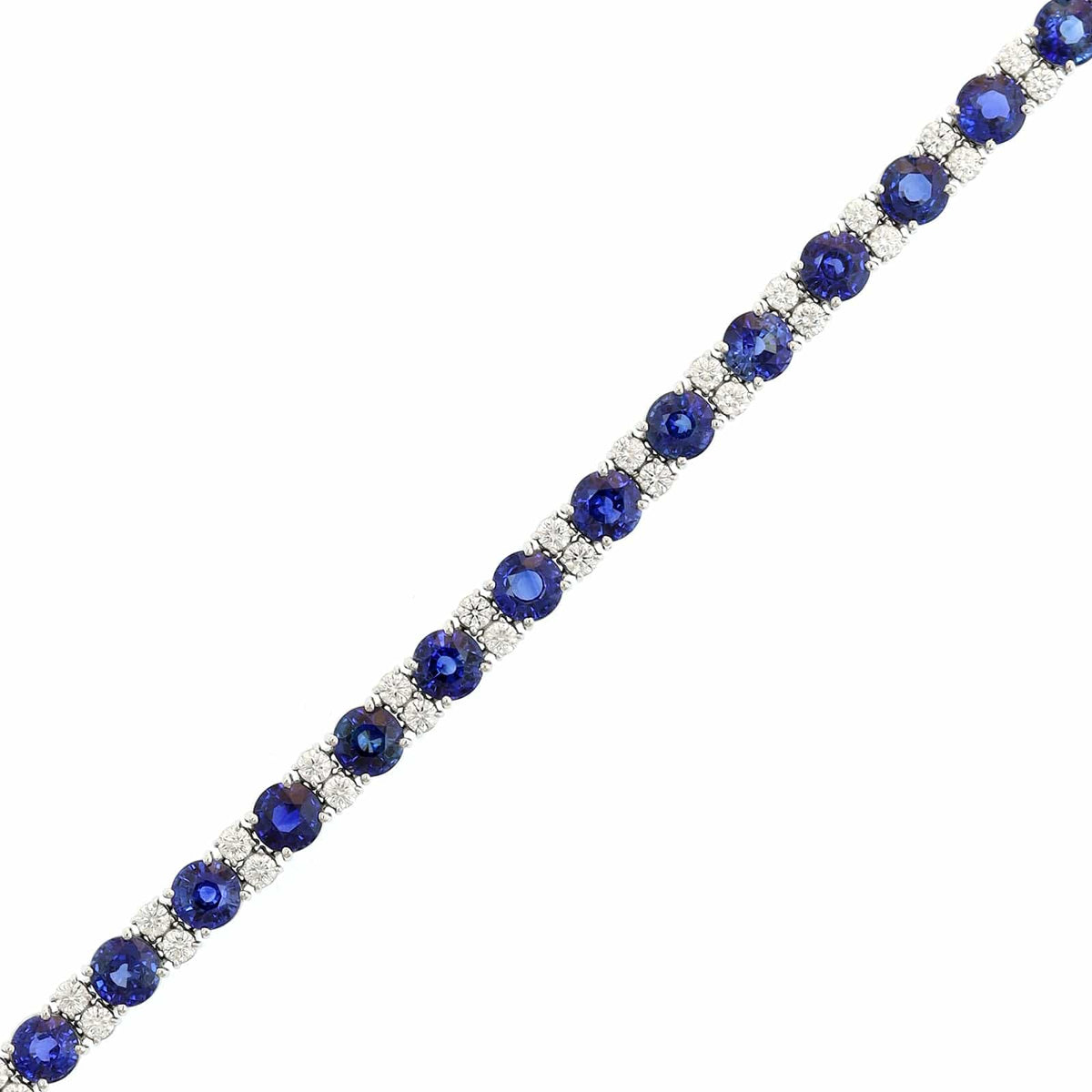Platinum Round Sapphire and Diamond Tennis Bracelet