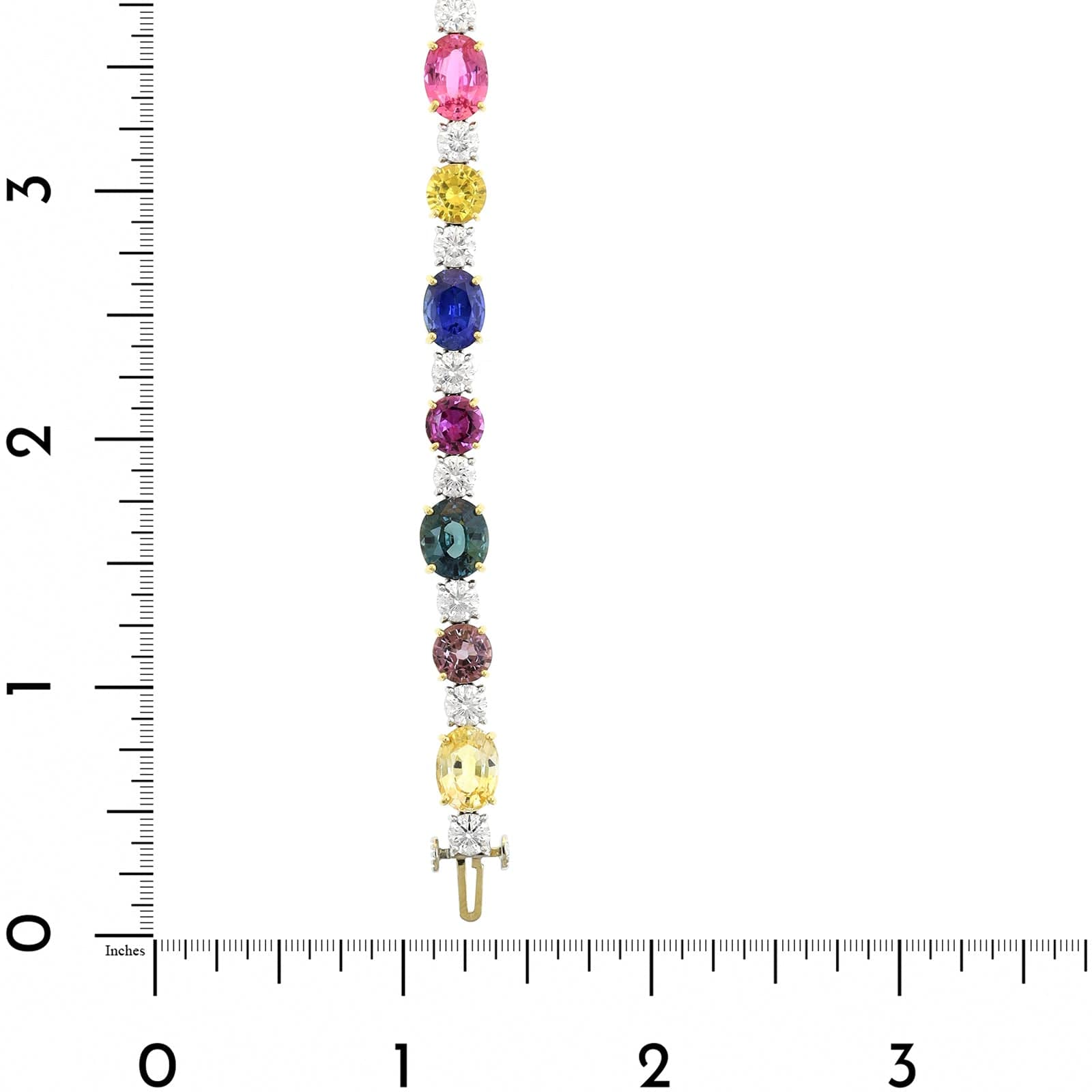 Platinum and 18K Yellow Gold Multi Colored Sapphire and Diamond Tennis Bracelet