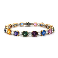 Platinum and 18K Yellow Gold Multi Colored Sapphire and Diamond Bracelet