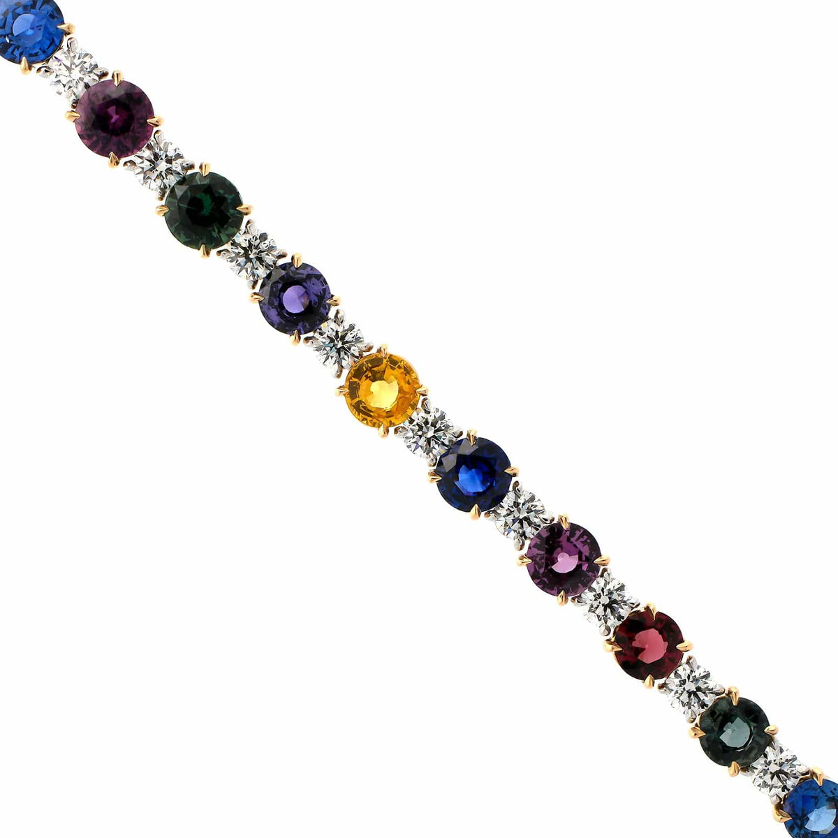 Platinum and 18K Yellow Gold Multi Colored Sapphire and Diamond Bracelet