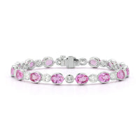 18K White Gold Alternating Pink Sapphire and Diamond Bracelet