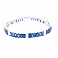 18K White Gold Emerald Cut Blue Sapphire and Diamond Bracelet