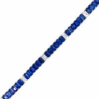 18K White Gold Emerald Cut Blue Sapphire and Diamond Bracelet