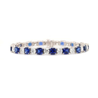 Platinum Cushion Cut Blue Sapphire and Round Diamond Tennis Bracelet