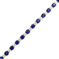 Platinum Cushion Cut Blue Sapphire and Round Diamond Tennis Bracelet