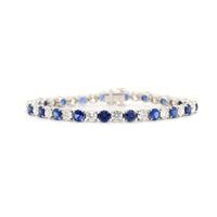 Platinum Round Blue Sapphire and Diamond Tennis Bracelet