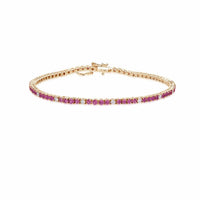 18K Yellow Gold Alternating Pink Sapphire and Diamond Tennis Bracelet