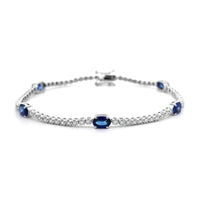 18K White Gold Alternating Blue Sapphire and Diamond Bracelet