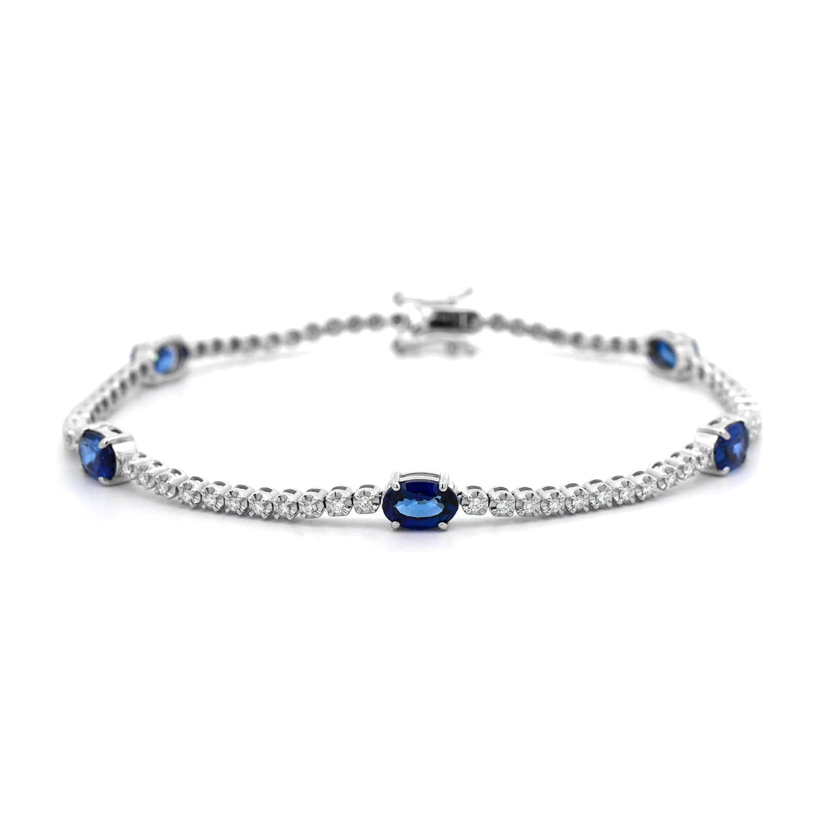 18K White Gold Alternating Blue Sapphire and Diamond Bracelet