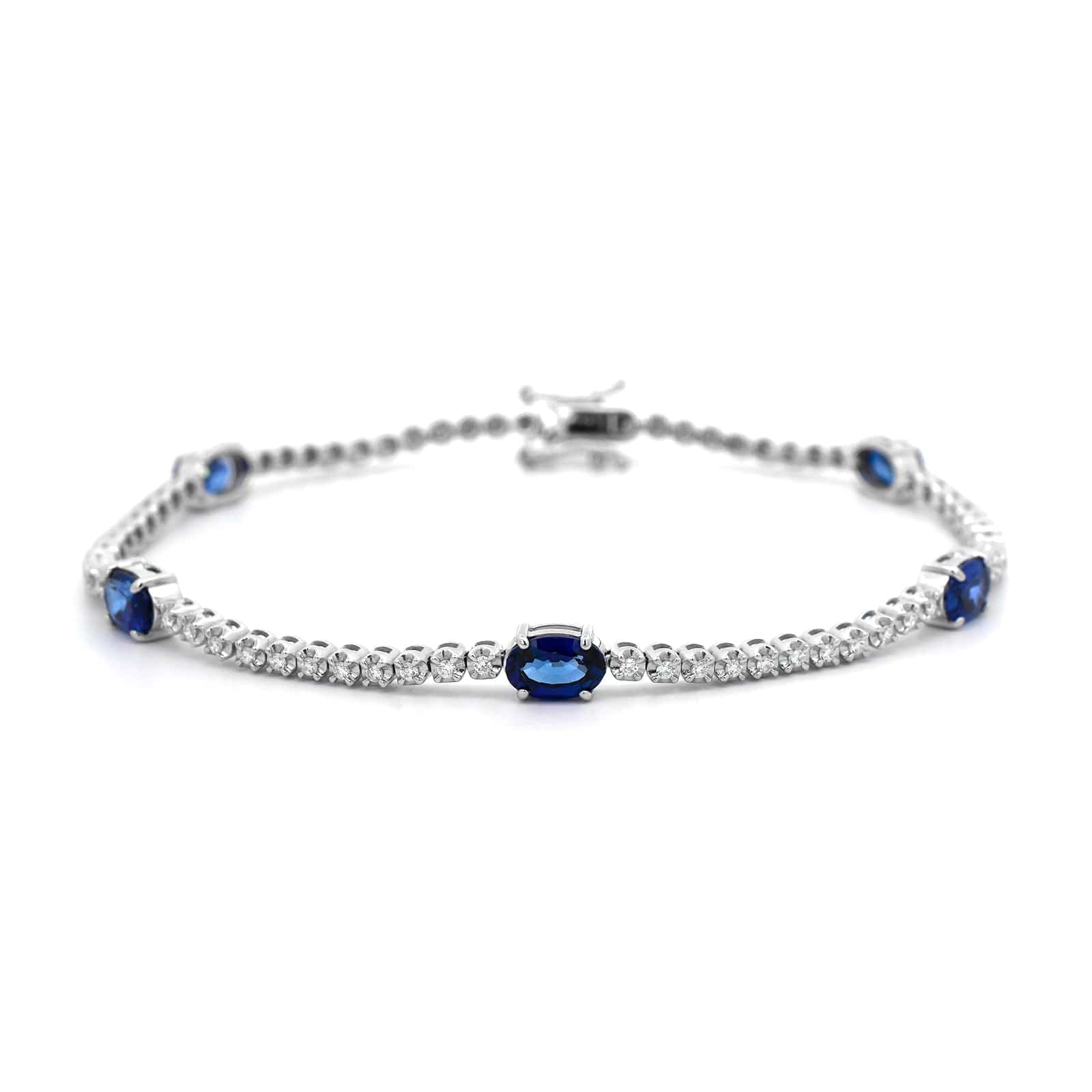 18K White Gold Alternating Blue Sapphire and Diamond Bracelet