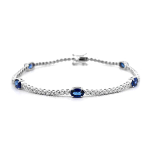 18K White Gold Alternating Blue Sapphire and Diamond Bracelet