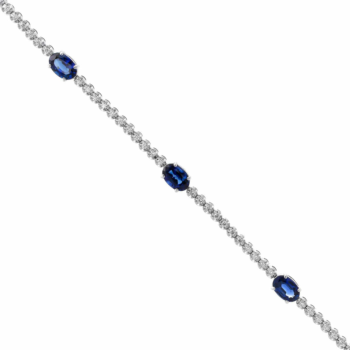 18K White Gold Alternating Blue Sapphire and Diamond Bracelet