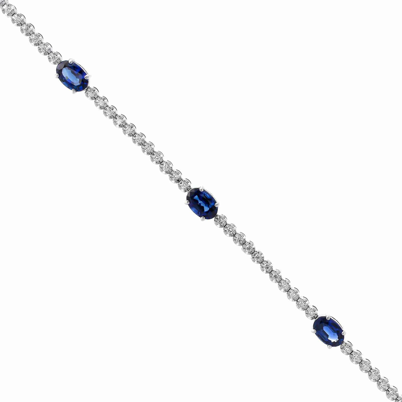 18K White Gold Alternating Blue Sapphire and Diamond Bracelet