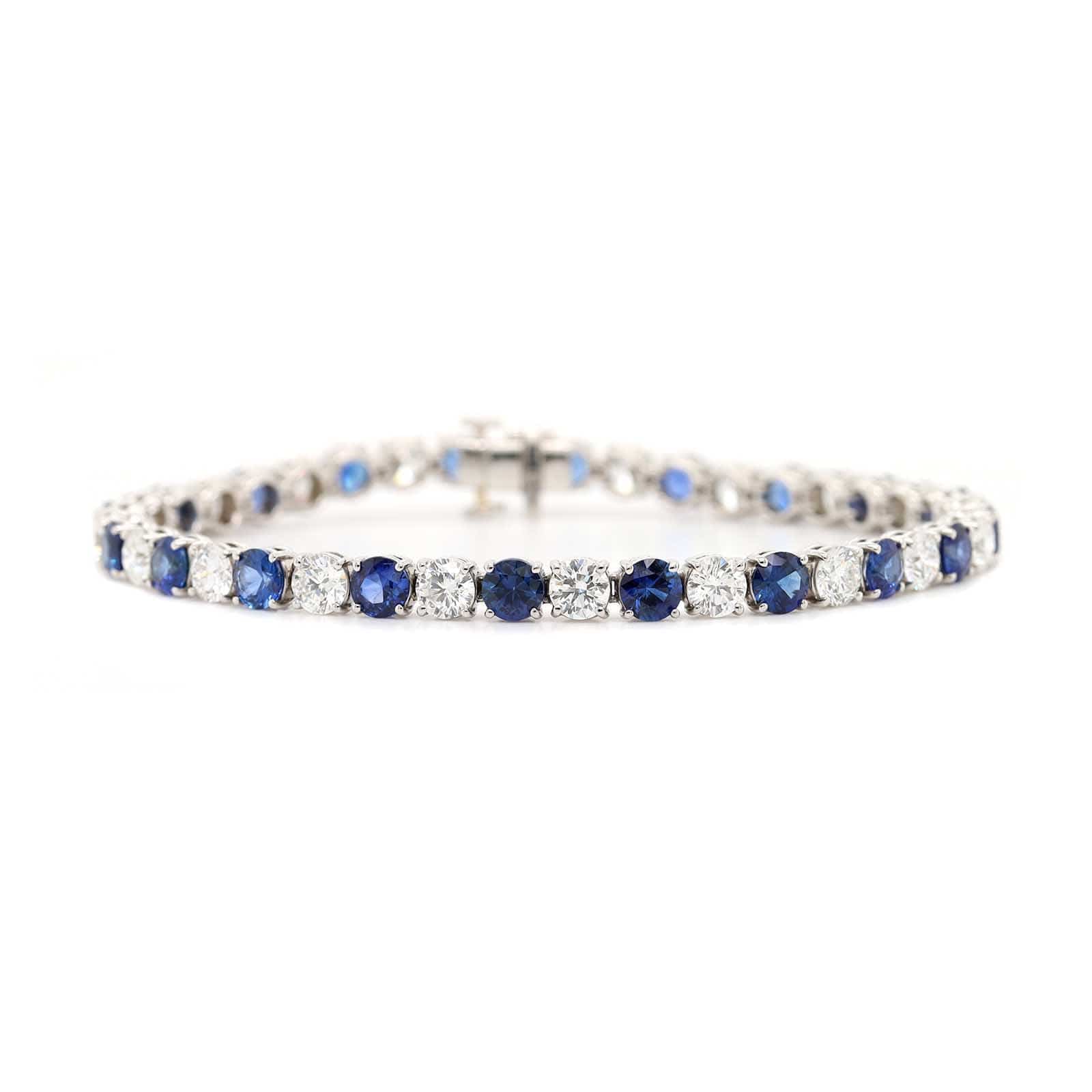 Platinum Round Blue Sapphire and Diamond Tennis Bracelet