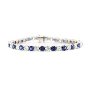 Platinum Round Blue Sapphire and Diamond Tennis Bracelet