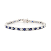 Platinum Round Blue Sapphire and Diamond Tennis Bracelet