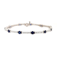 18K White Gold Alternating Blue Sapphire and Diamond Bracelet