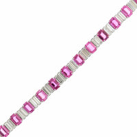 Platinum Alternating Emerald Cut Pink Sapphire and Baguette Shaped Diamond Bracelet
