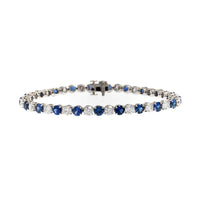 18K White Gold Alternating Round Diamond and Blue Sapphire Tennis Bracelet