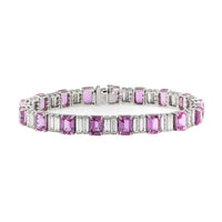 Platinum Alternating Emerald Cut Pink Sapphire and Baguette Shaped Diamond Bracelet