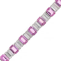 Platinum Alternating Emerald Cut Pink Sapphire and Baguette Shaped Diamond Bracelet