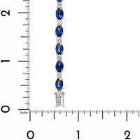 14K White Gold Oval Blue Sapphire and Round Diamond Bracelet