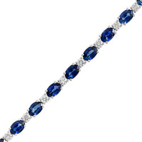 14K White Gold Oval Blue Sapphire and Round Diamond Bracelet