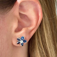 Oscar Heyman Platinum Sapphire and Diamond Flower Stud Earrings
