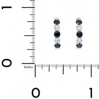 14K White Gold Round Blue Sapphire and Diamond Hoop Earrings