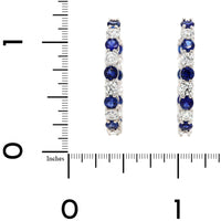 18K White Gold Round Blue Sapphire and Diamond Hoop Earrings