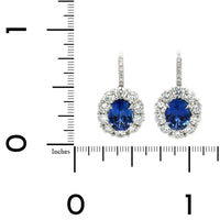 Platinum Sapphire and Diamond Halo Dangle Earrings