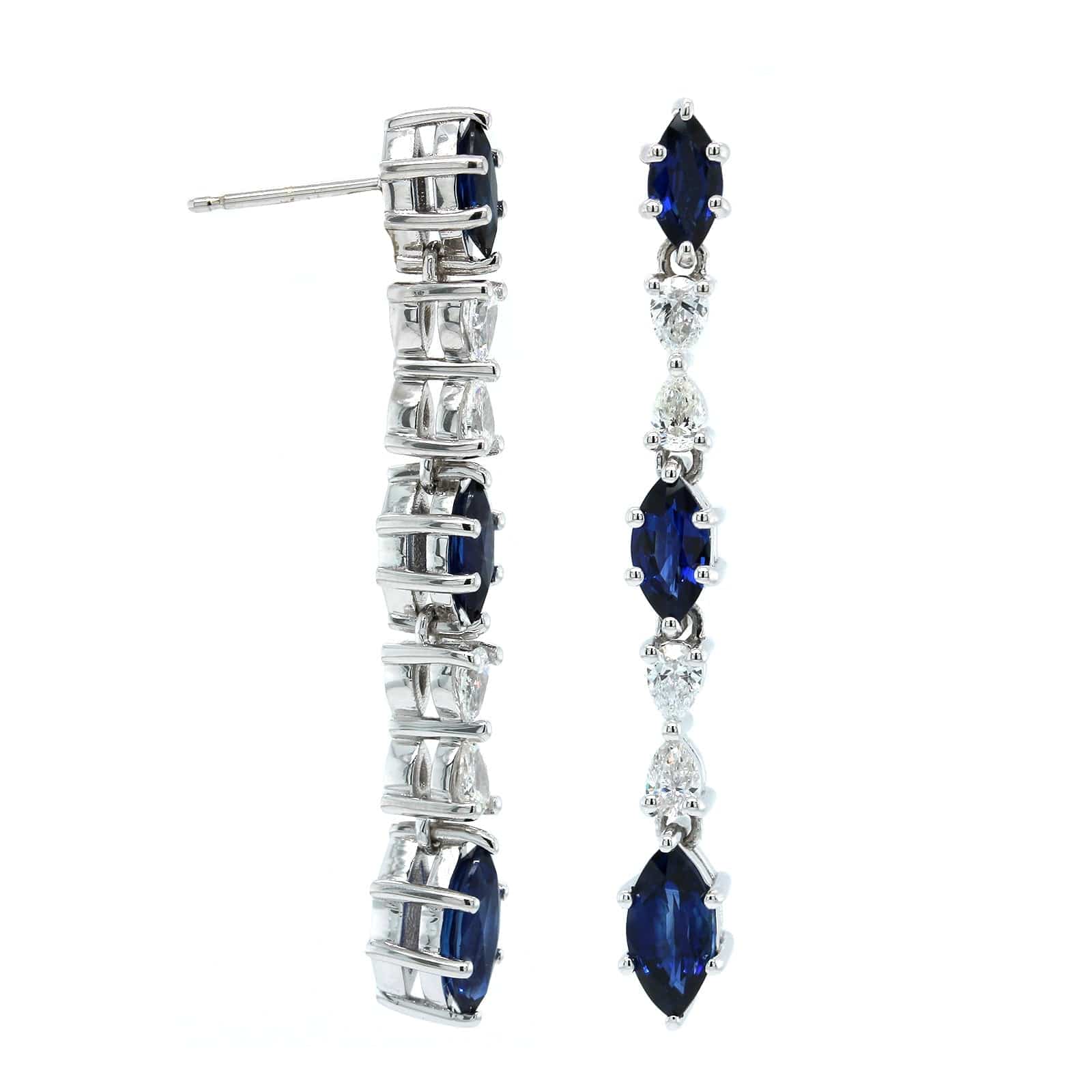 18K White Gold Sapphire and Diamond Drop Earrings
