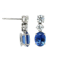 Platinum Oval Sapphire and Diamond Drop Earrings