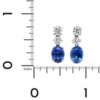 Platinum Oval Sapphire and Diamond Drop Earrings