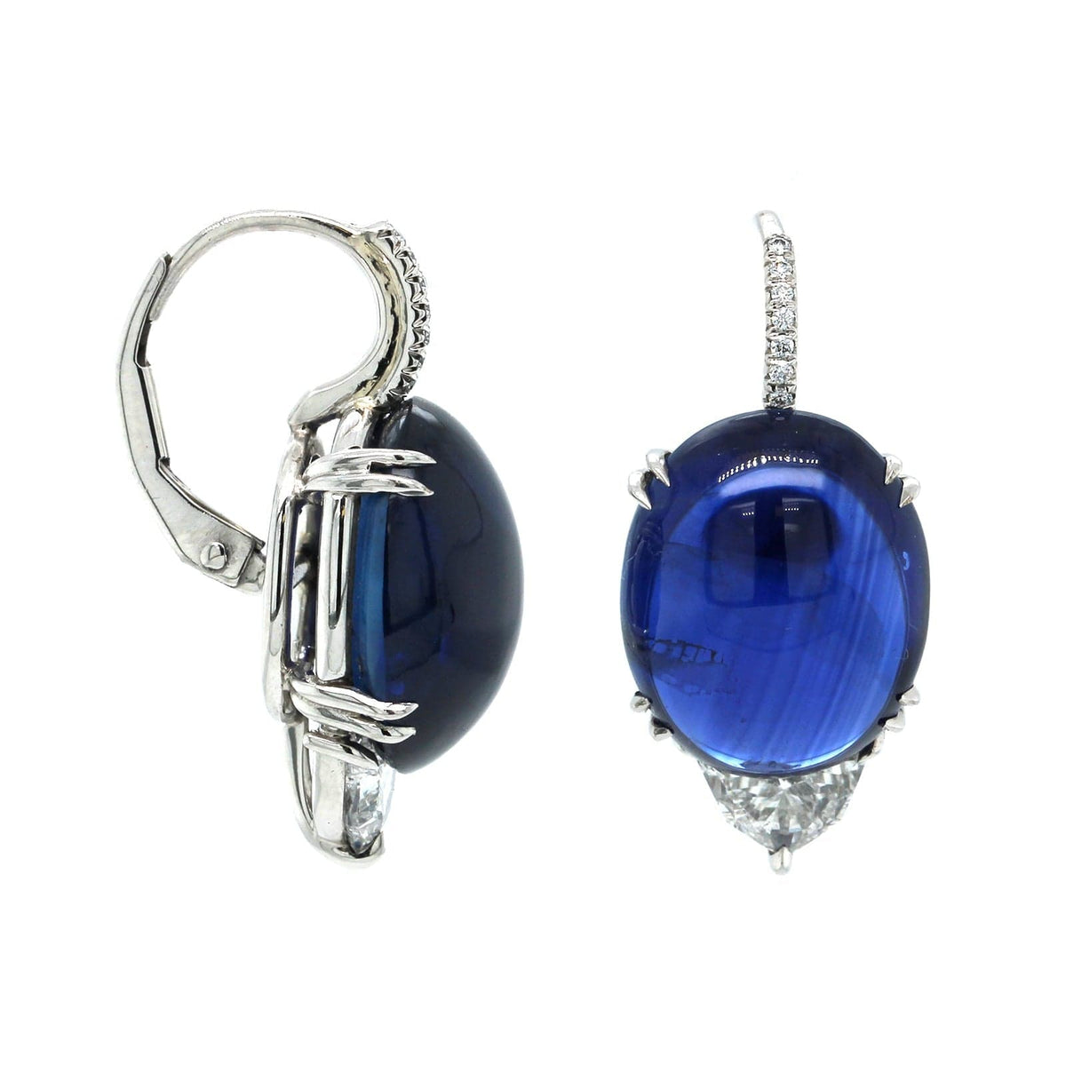 Platinum Oval Cabochon Sapphire Drop Earrings