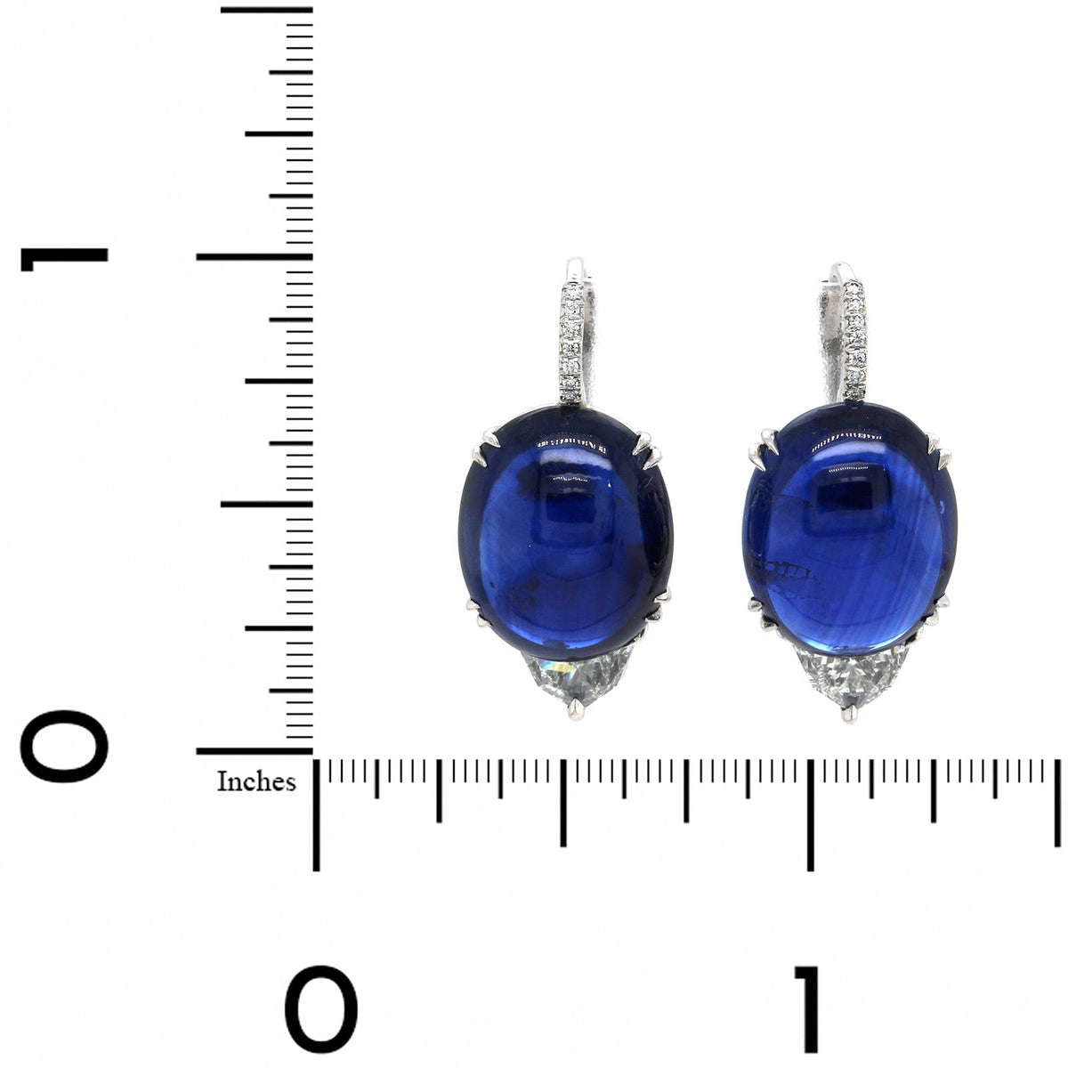 Platinum Oval Cabochon Sapphire Drop Earrings