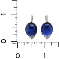 Platinum Oval Cabochon Sapphire Drop Earrings