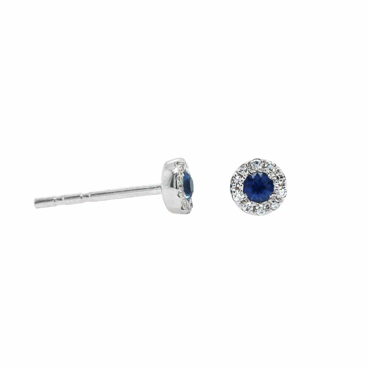 14K White Gold Round Sapphire and Diamond Halo Stud Earrings