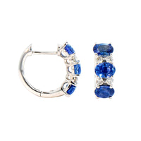14K White Gold Alternating Diamond & Sapphire Huggie Earrings