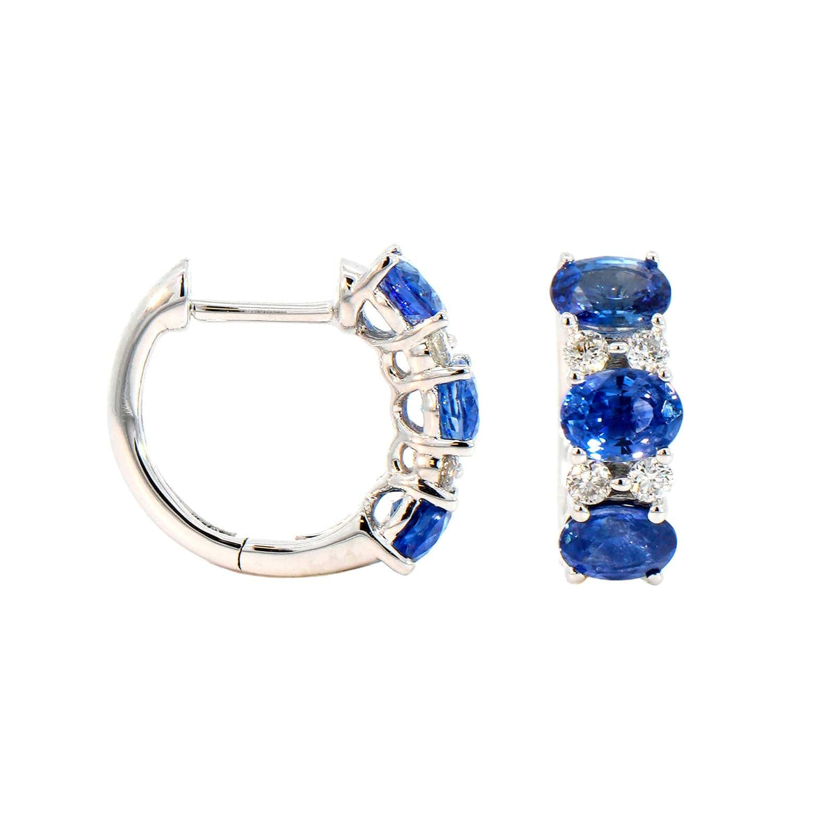 14K White Gold Alternating Diamond & Sapphire Huggie Earrings