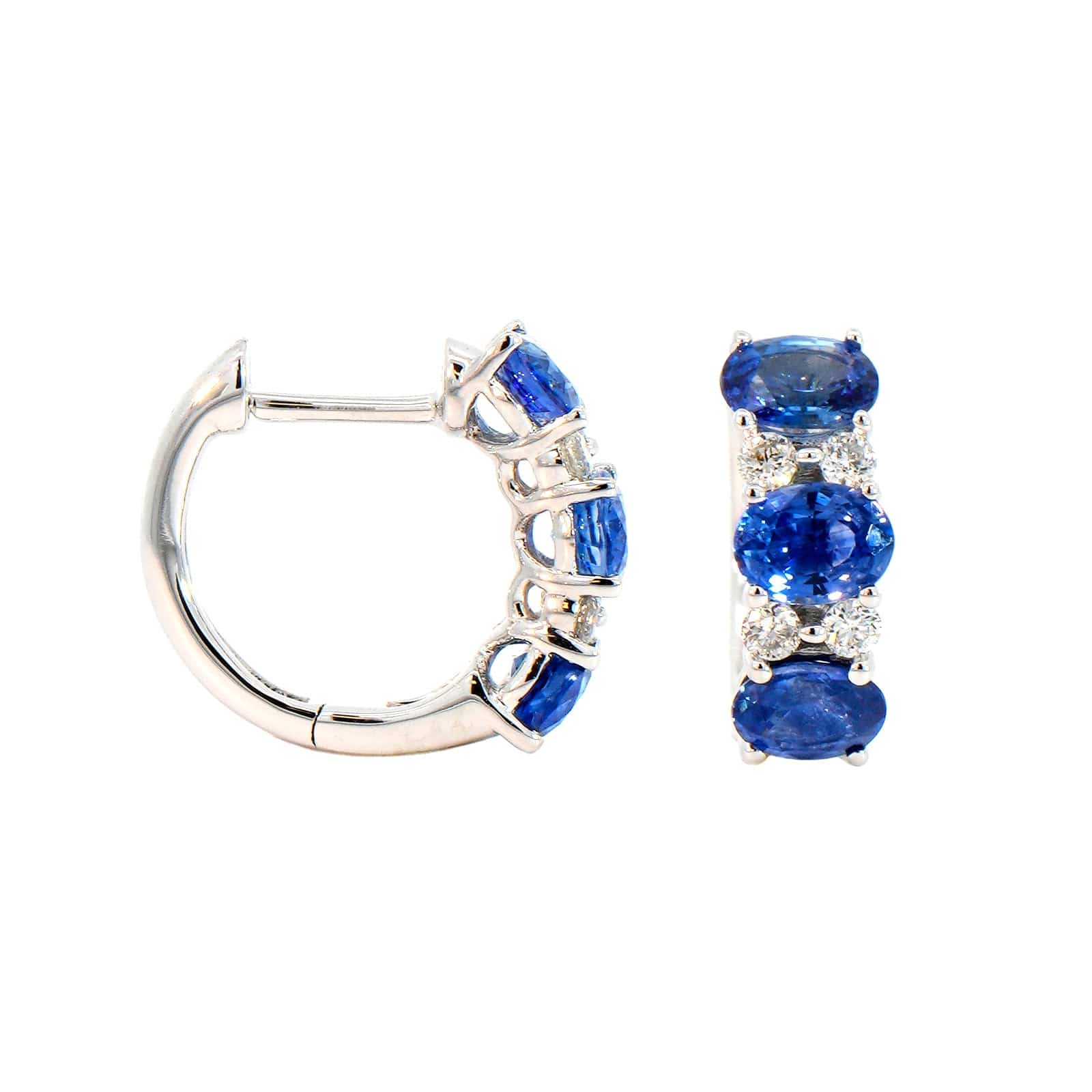 14K White Gold Alternating Diamond & Sapphire Huggie Earrings