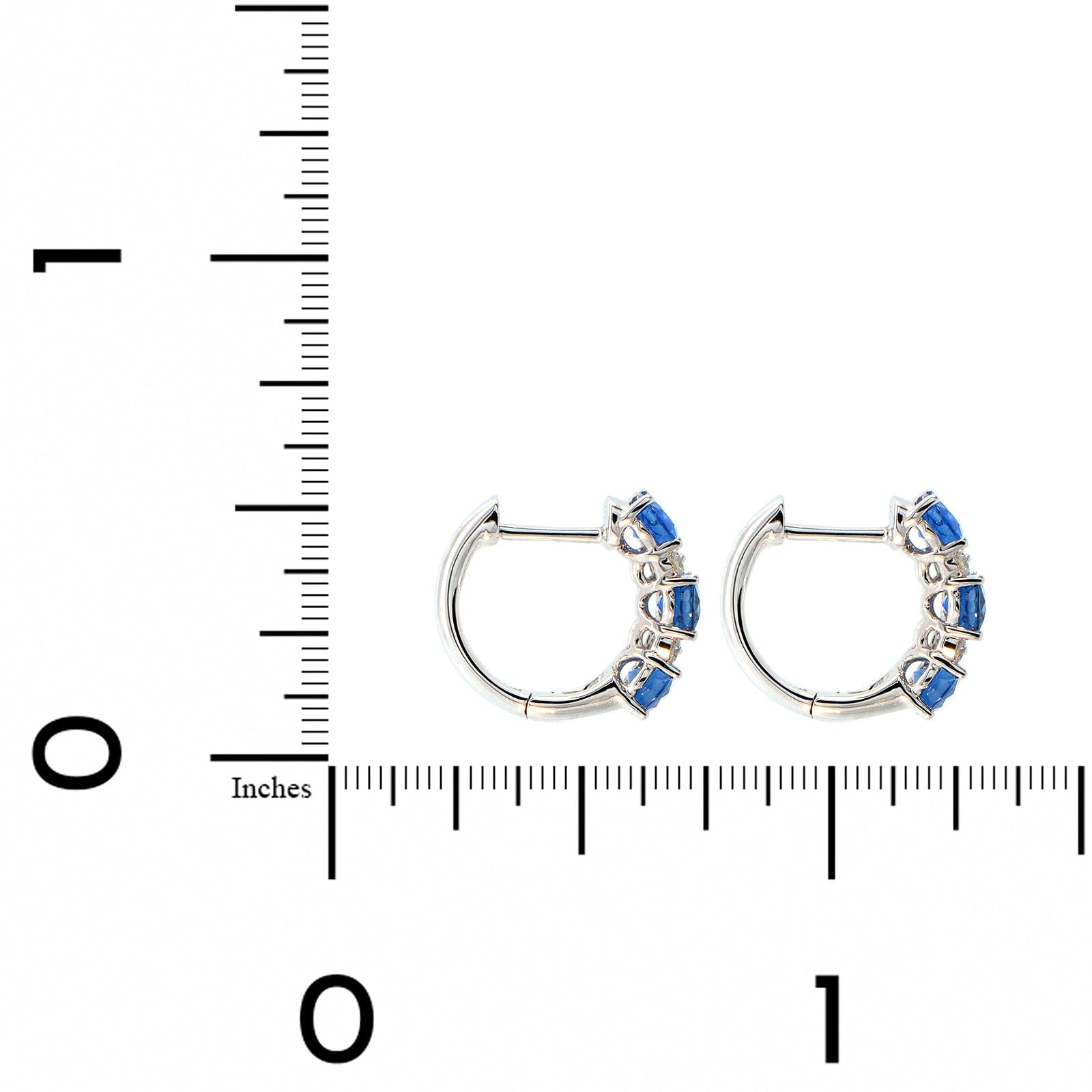 14K White Gold Alternating Diamond & Sapphire Huggie Earrings