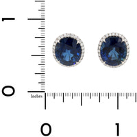 Platinum Oval Sapphire and Diamond Halo Stud Earrings