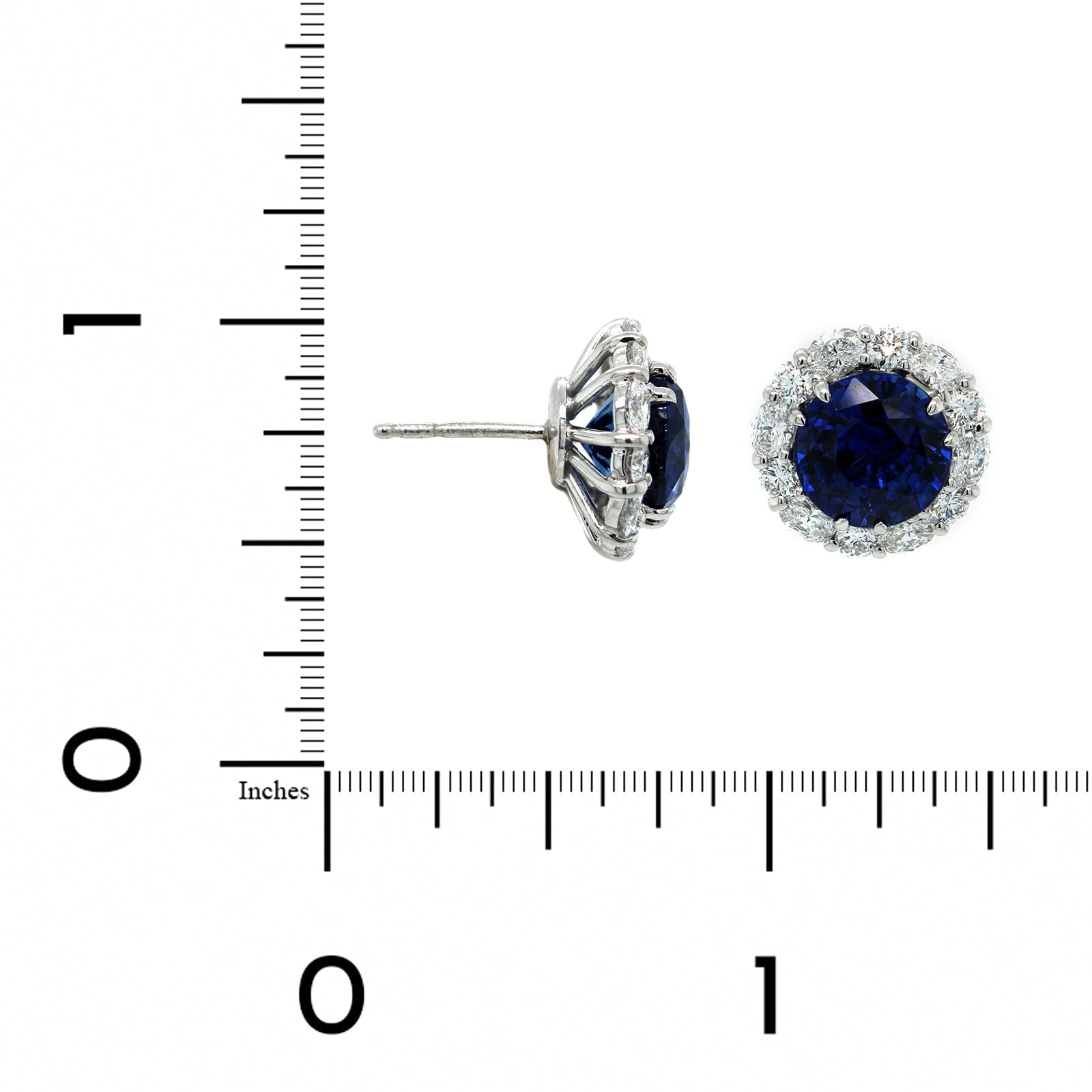 Platinum Blue Sapphire & Diamond Halo Studs