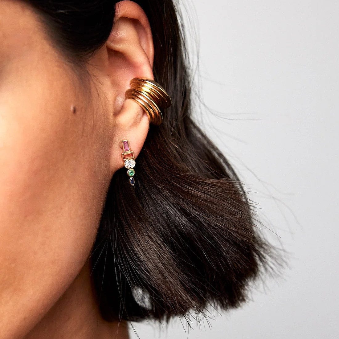 Sorellina 18K Yellow Gold Sapphire and Diamond Totem Studs