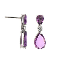 Bayco Platinum Diamond and Purple Sapphire Dangle Drop Earrings