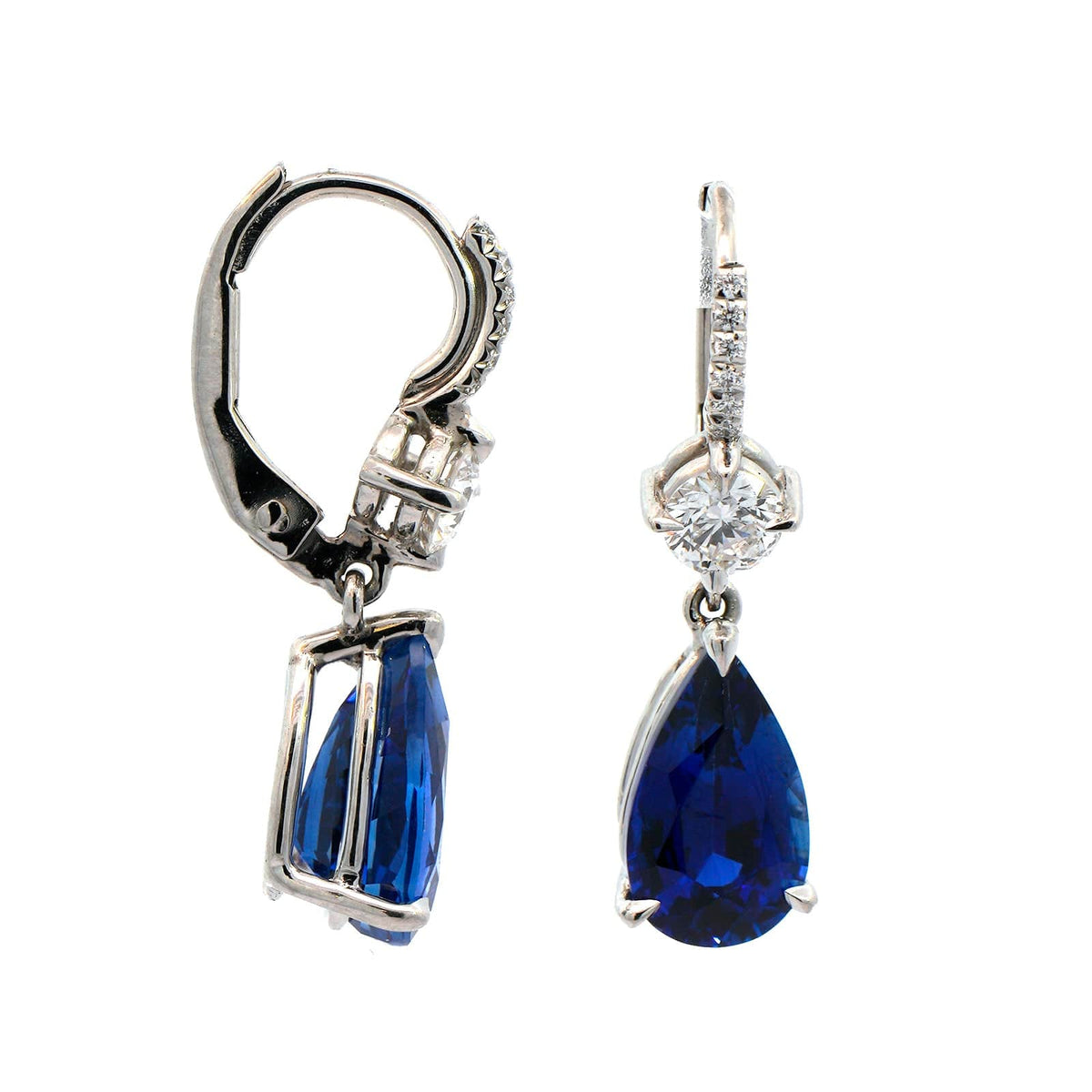 Platinum Sapphire and Diamond Drop Earrings