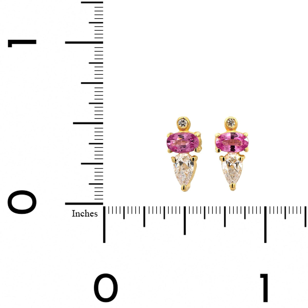 Suzy Landa 18K Yellow Gold Small Pink Sapphire and Diamond Stud Earrings