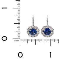 Platinum Blue Sapphire and Diamond Halo Drop Earrings