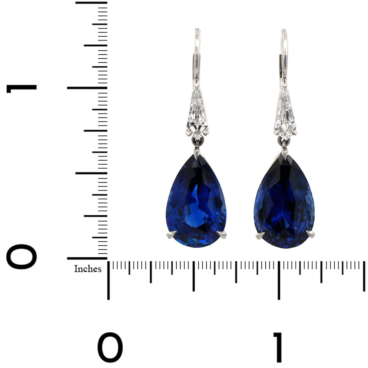 Platinum Pear Shaped Sapphire and Diamond Dangle Earrings